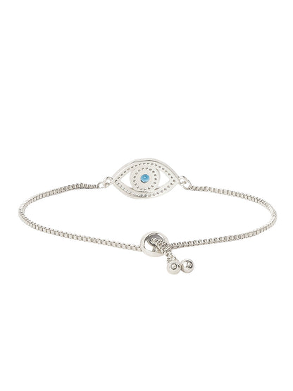 CZ Studded Silver Plated Designer Stylish and Latest Evil Eye & Hamsa Charm Bracelet for Girls & Women (MD_3231_S)