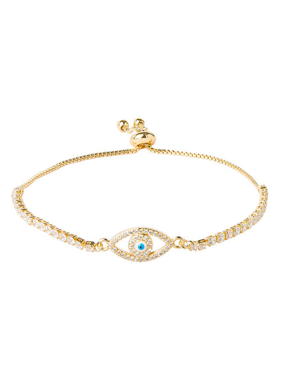 CZ Studded Gold Plated Designer Stylish and Latest Evil Eye & Hamsa Charm Bracelet for Girls & Women (MD_3232_G)
