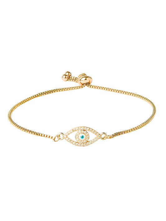 CZ Studded Gold Plated Designer Stylish and Latest Evil Eye & Hamsa Charm Bracelet for Girls & Women (MD_3225_G)