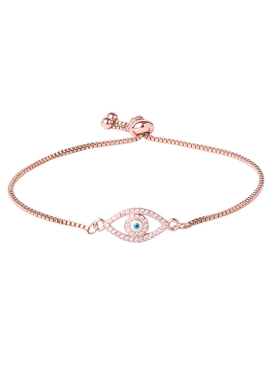 CZ Studded Rose Gold Plated Designer Stylish and Latest Evil Eye & Hamsa Charm Bracelet for Girls & Women (MD_3233_RG)