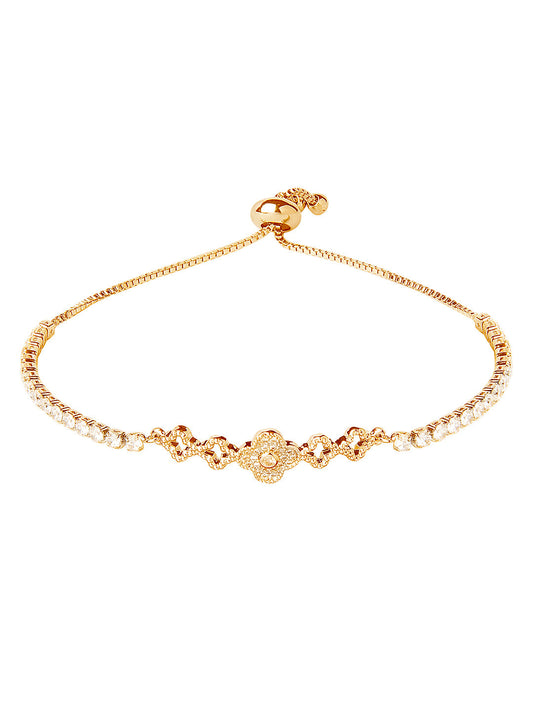 CZ Studded Gold Plated Stylish and Latest Designer Flower Charm Bracelet for Girls & Women (MD_3235_G)