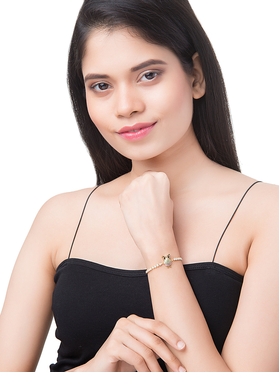 CZ Studded Gold Plated Stylish and Latest Designer Owl Charm Bracelet for Girls & Women (MD_3236_G)