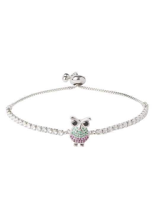 CZ Studded Silver Plated Stylish and Latest Designer Owl Charm Bracelet for Girls & Women (MD_3236_S)