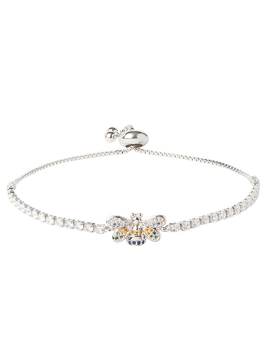 CZ Studded Silver Plated Stylish and Latest Designer Bee Charm Bracelet for Girls & Women (MD_3237_S)