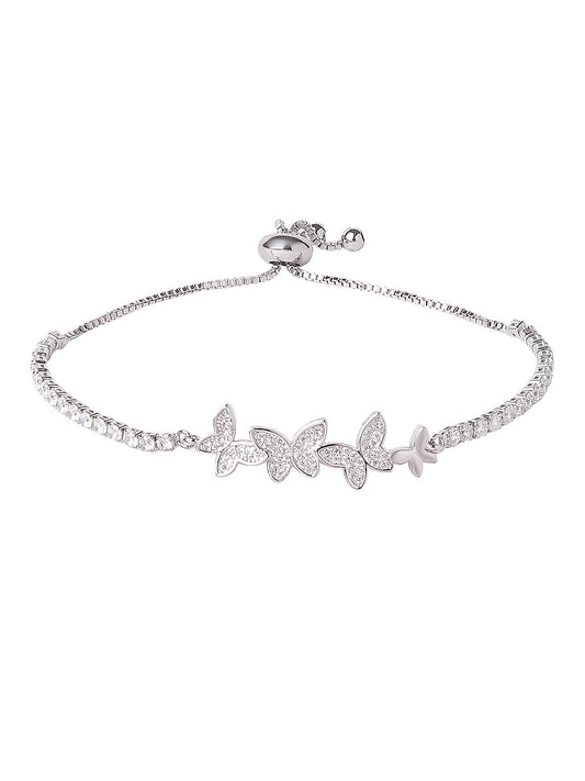 CZ Studded Silver Plated Designer Stylish and Latest Butterfly Charm Bracelet for Girls & Women (MD_3239_S)