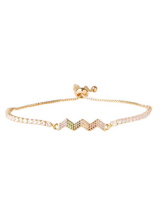 CZ Studded Gold Plated Designer Stylish and Latest Heartbeat & Couple Love Charm Bracelet for Girls & Women (MD_3240_G)