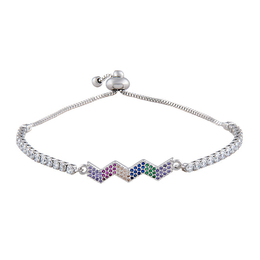 CZ Studded Silver Plated Designer Stylish and Latest Heartbeat & Couple Love Charm Bracelet for Girls & Women (MD_3240_S)