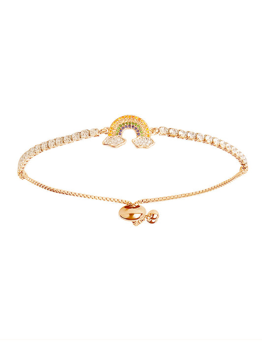 CZ Studded Gold Plated Stylish and Latest Designer Rainbow Charm Bracelet for Girls & Women (MD_3241_G)