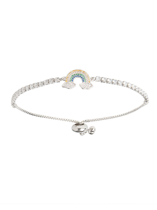 CZ Studded Gold Plated Stylish and Latest Designer Rainbow Charm Bracelet for Girls & Women (MD_3241_S)