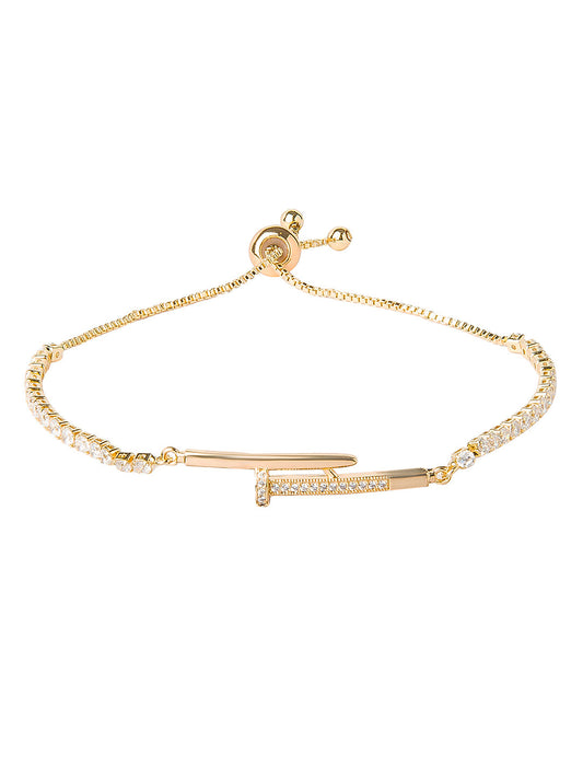 CZ Studded Gold Plated Designer Stylish and Latest Hammer and Nail Couple and love Charm Bracelet for Girls & Women (MD_3242_G)