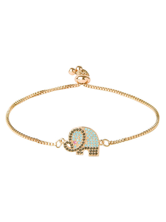 CZ Studded Gold Plated Stylish and Latest Designer Elephant Charm Bracelet for Girls & Women (MD_3243_G)