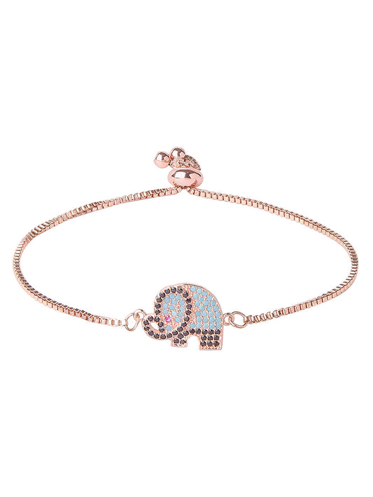 CZ Studded Rose Gold Plated Stylish and Latest Designer Elephant Charm Bracelet for Girls & Women (MD_3243_RG)