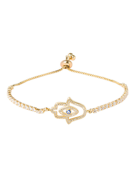 CZ Studded Gold Plated Designer Stylish and Latest Evil Eye & Hamsa Charm Bracelet for Girls & Women (MD_3244_G)