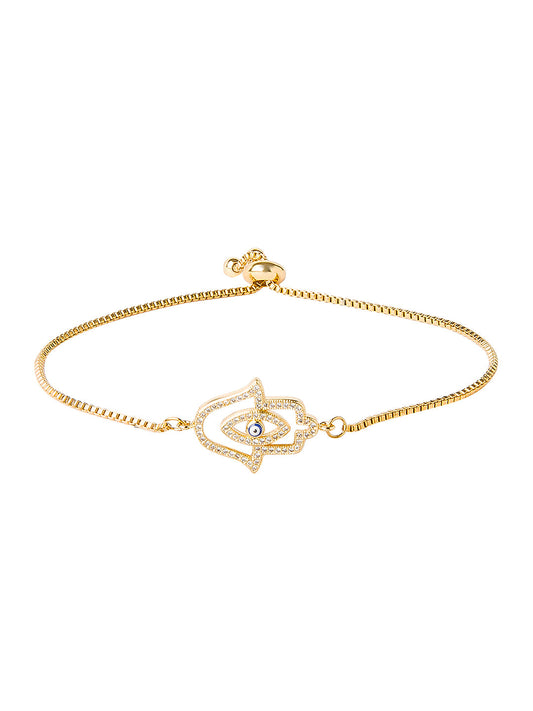 CZ Studded Gold Plated Designer Stylish and Latest Evil Eye & Hamsa Charm Bracelet for Girls & Women (MD_3245_G)