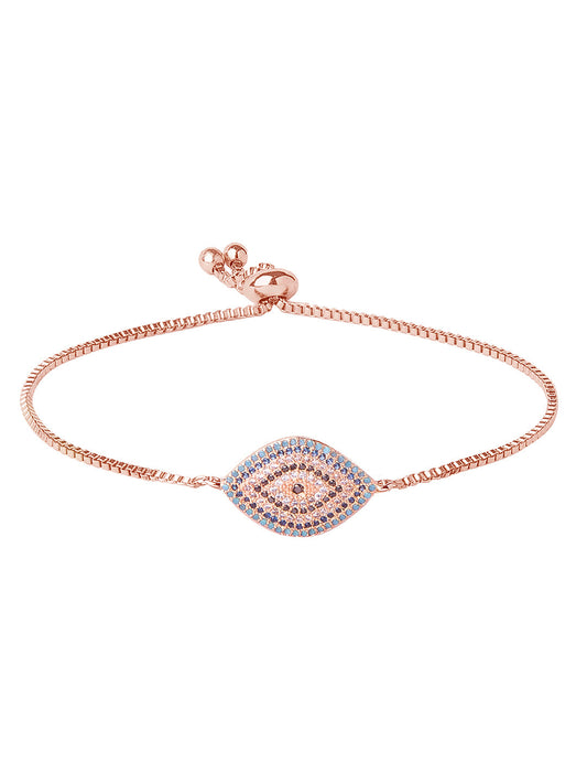 CZ Studded Rose Gold Plated Designer Stylish and Latest Evil Eye & Hamsa Charm Bracelet for Girls & Women (MD_3246_RG)
