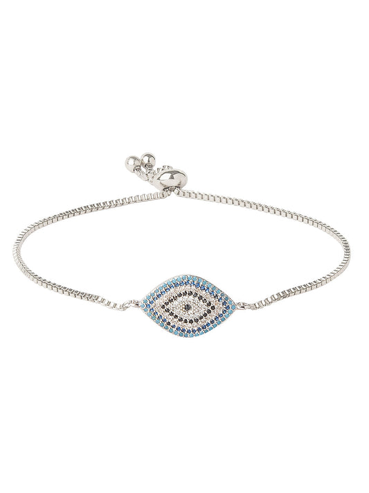 CZ Studded Silver Plated Designer Stylish and Latest Evil Eye & Hamsa Charm Bracelet for Girls & Women (MD_3246_S)