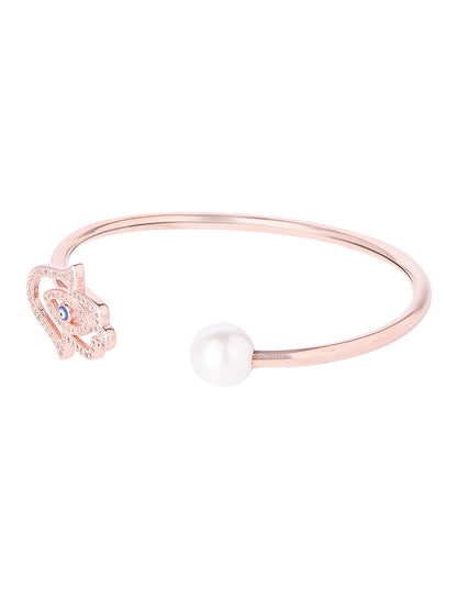 CZ Studded Rose Gold Plated Designer Stylish and Latest Evil Eye & Hamsa With Pearl Charm Bracelet for Girls & Women (MD_3247_RG)