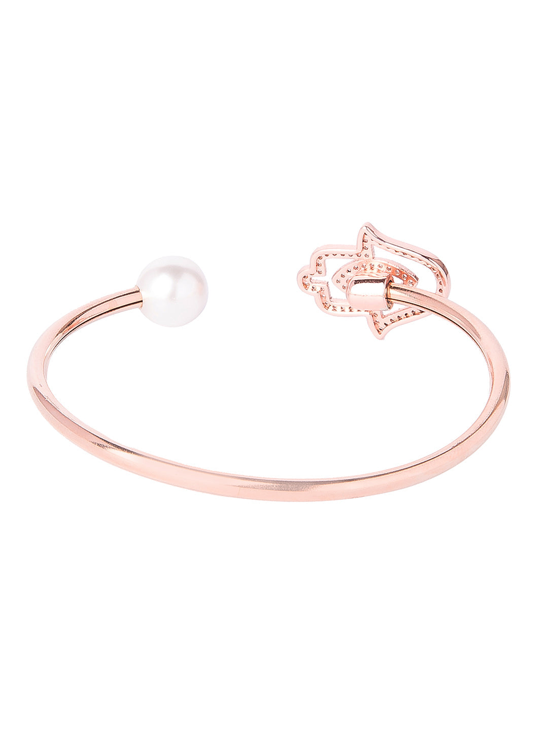 CZ Studded Rose Gold Plated Designer Stylish and Latest Evil Eye & Hamsa With Pearl Charm Bracelet for Girls & Women (MD_3247_RG)