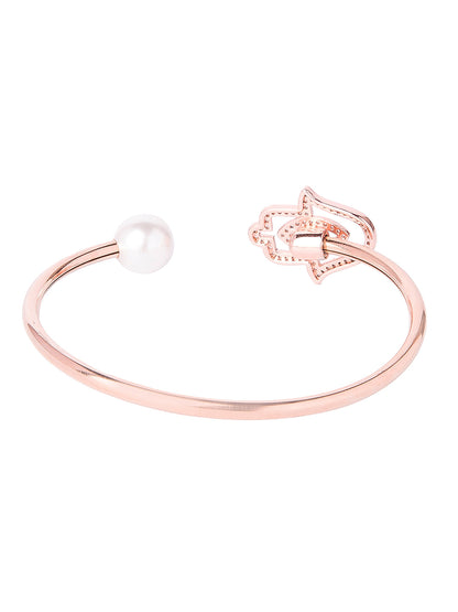 CZ Studded Rose Gold Plated Designer Stylish and Latest Evil Eye & Hamsa With Pearl Charm Bracelet for Girls & Women (MD_3247_RG)