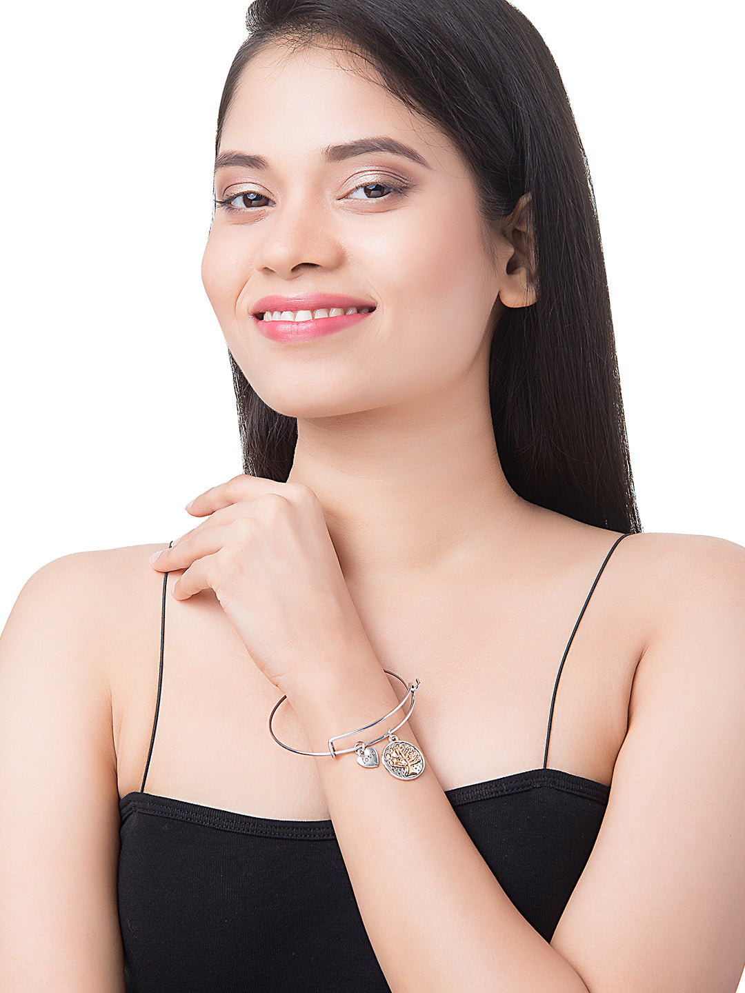 CZ Studded Silver Plated Designer Stylish and Latest Tree of Life & Couple Love Charm Bracelet for Girls & Women (MD_3250_S)