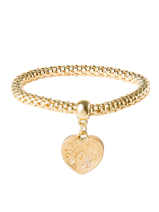 CZ Studded Gold Plated Designer Stylish and Latest Tree of Life & Heart Charm Bracelet for Girls & Women (MD_3255_G)