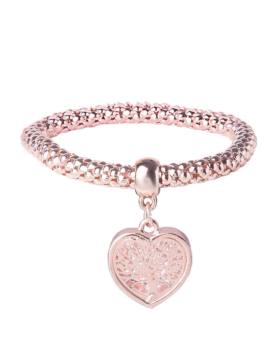 CZ Studded Rose Gold Plated Designer Stylish and Latest Tree of Life & Heart Charm Bracelet for Girls & Women (MD_3255_RG)