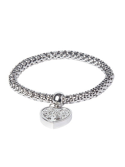 CZ Studded Silver Plated Designer Stylish and Latest Tree of Life & Heart Charm Bracelet for Girls & Women (MD_3255_S)