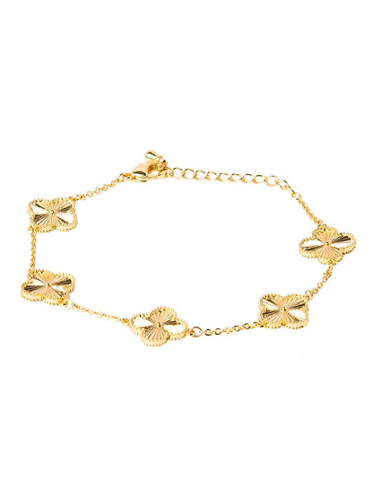 Gold Plated American Diamond Designer Flower Clover Bracelet For Girls, Teens & Women