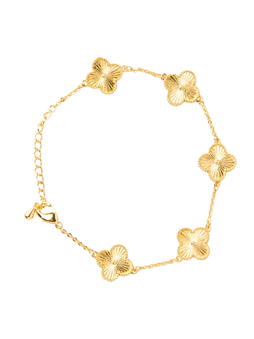 Gold Plated American Diamond Designer Flower Clover Bracelet For Girls, Teens & Women