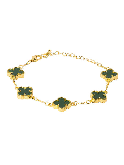 Gold Plated American Diamond Designer Flower Clover Bracelet For Girls, Teens & Women