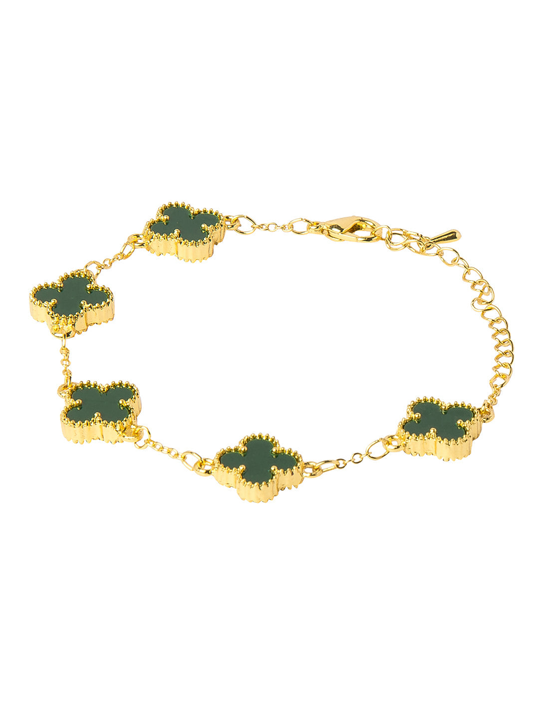 Gold Plated American Diamond Designer Flower Clover Bracelet For Girls, Teens & Women