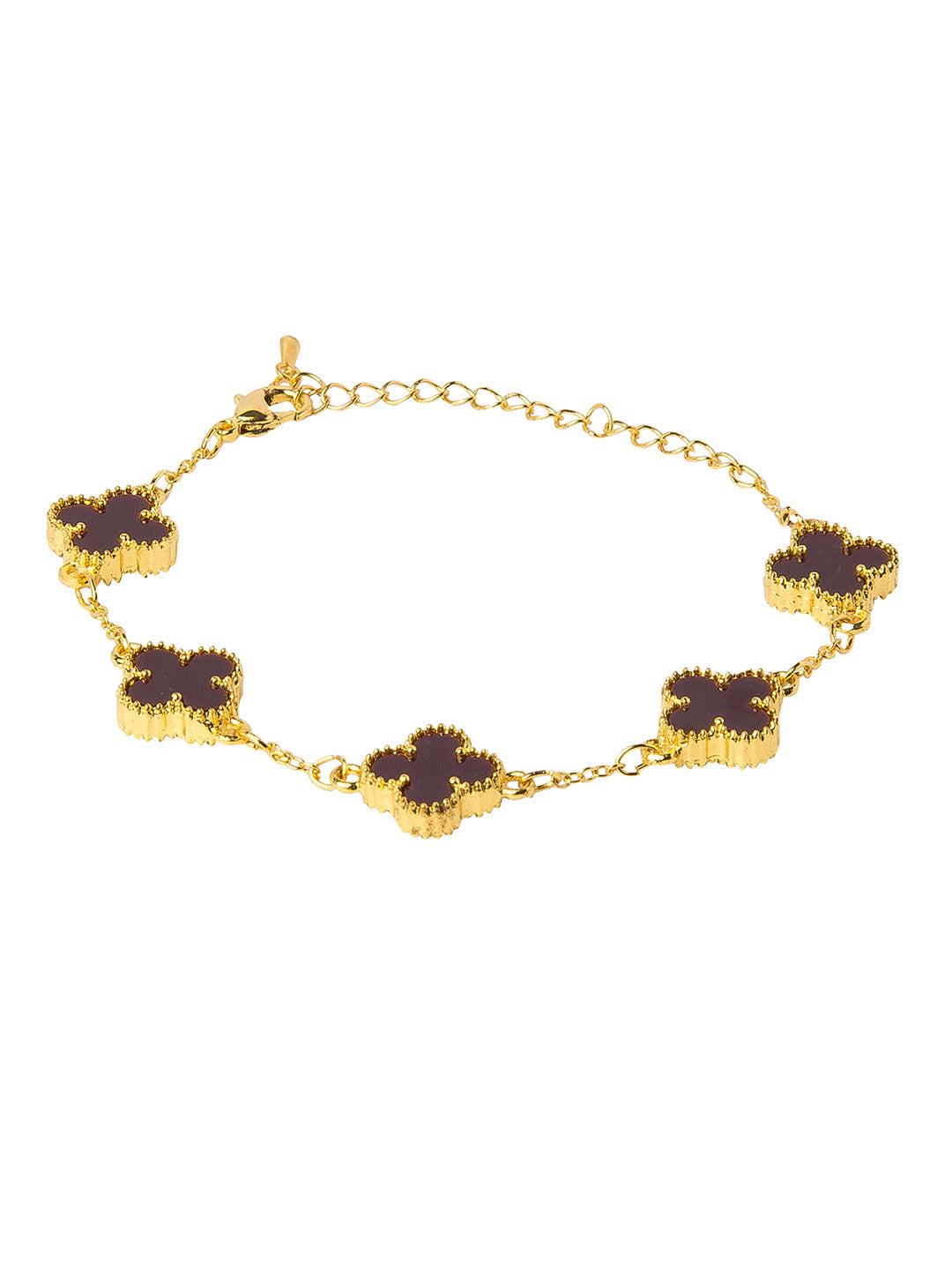 Gold Plated American Diamond Designer Flower Clover Bracelet For Girls, Teens & Women
