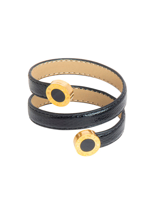 Designer Stylish Latest Leather Wraparound Layered Black Bracelet for Women MD_3260 (BK)