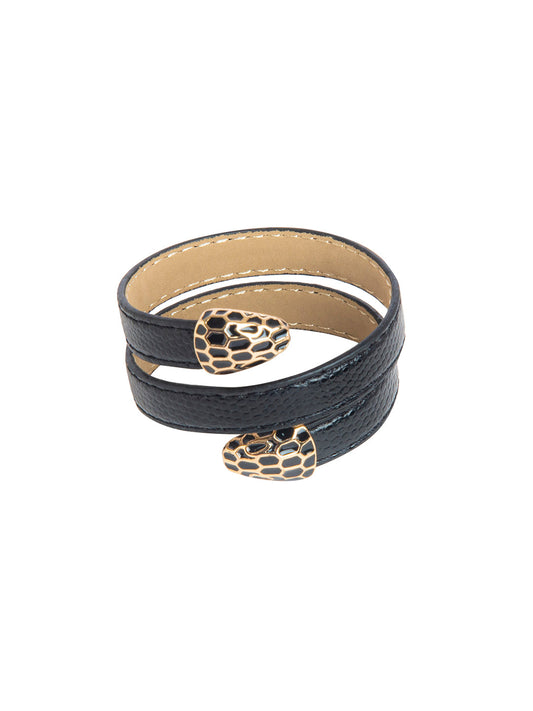 Designer Stylish Latest Leather Serpent Wraparound Layered Black Bracelet for Women MD_3262 (BK)