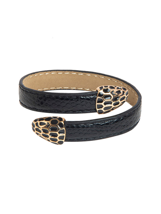 Designer Stylish Latest Leather Serpent Wraparound Layered Black Bracelet for Women MD_3263 (BK)
