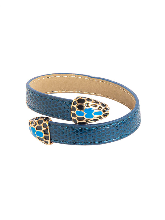 Designer Stylish Latest Leather Serpent Wraparound Layered Blue Bracelet for Women MD_3263 (BL)