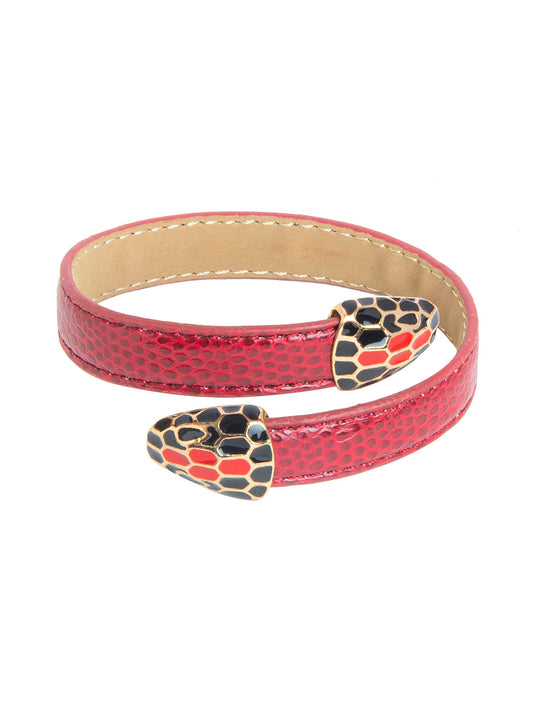 Designer Stylish Latest Leather Serpent Wraparound Layered Red Bracelet for Women MD_3263 (R)