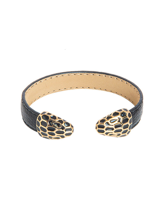 Designer Stylish Latest Leather Serpent Wraparound Layered Black Bracelet for Women MD_3264 (BK)