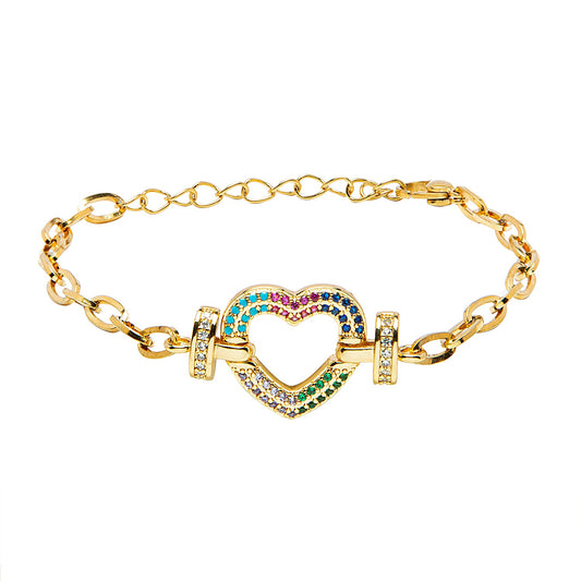 CZ Studded Gold Plated Designer Stylish and Latest Heart Charm Bracelet for Girls & Women (MD_3266_G)