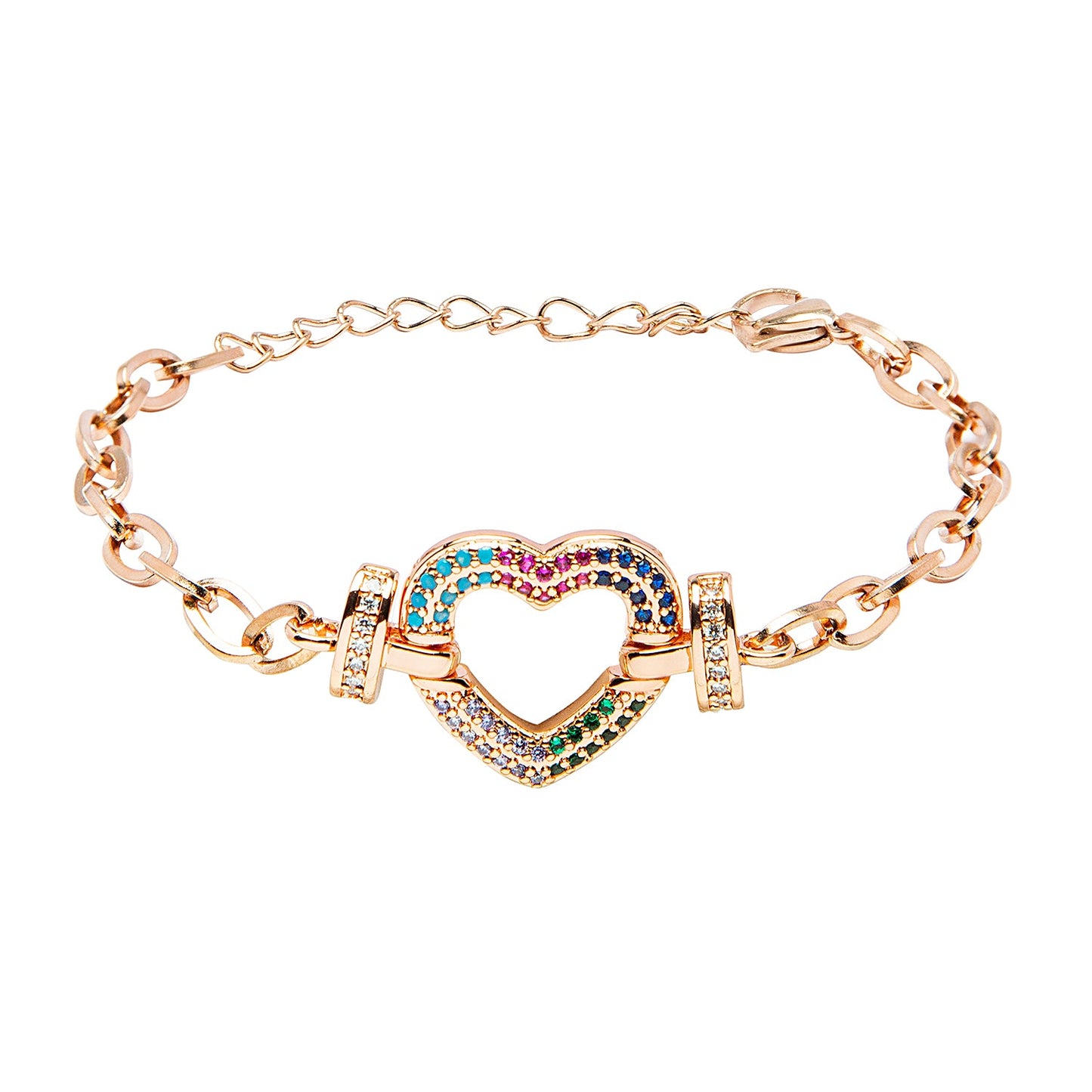 CZ Studded RoseGold Plated Designer Stylish and Latest Charm Heart Bracelet for Girls & Women (MD_3266_RG)