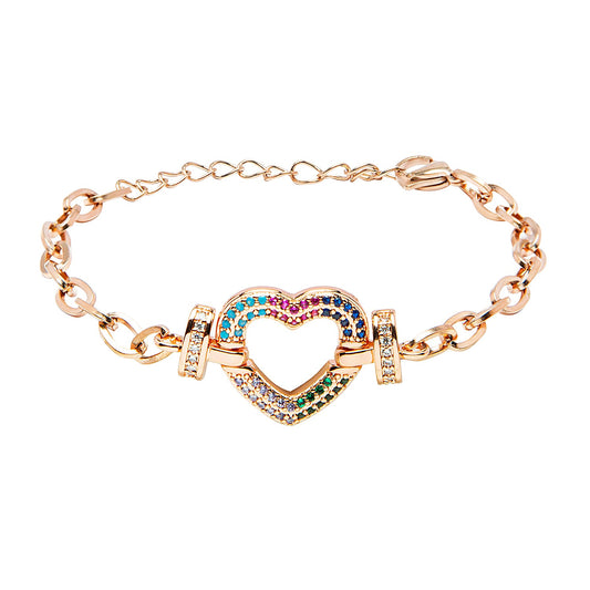 CZ Studded RoseGold Plated Designer Stylish and Latest Charm Heart Bracelet for Girls & Women (MD_3266_RG)