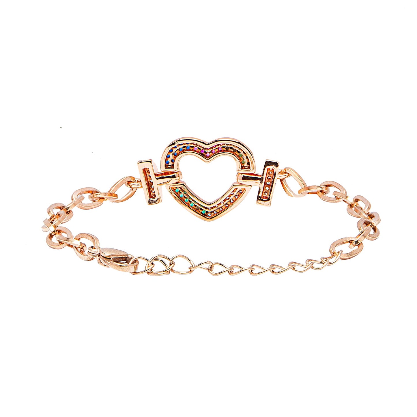 CZ Studded RoseGold Plated Designer Stylish and Latest Charm Heart Bracelet for Girls & Women (MD_3266_RG)