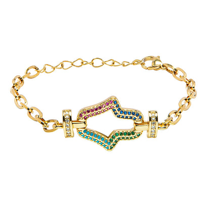 CZ Studded Gold Plated Designer Stylish and Latest Charm Hamsa Bracelet for Girls & Women (MD_3267_G)