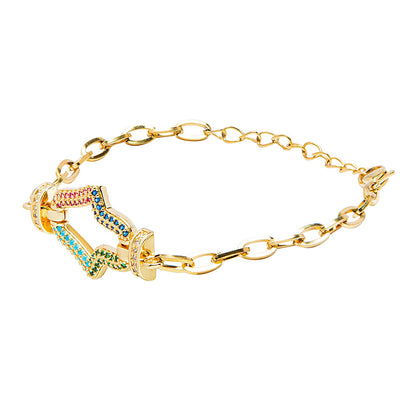 CZ Studded Gold Plated Designer Stylish and Latest Charm Hamsa Bracelet for Girls & Women (MD_3267_G)