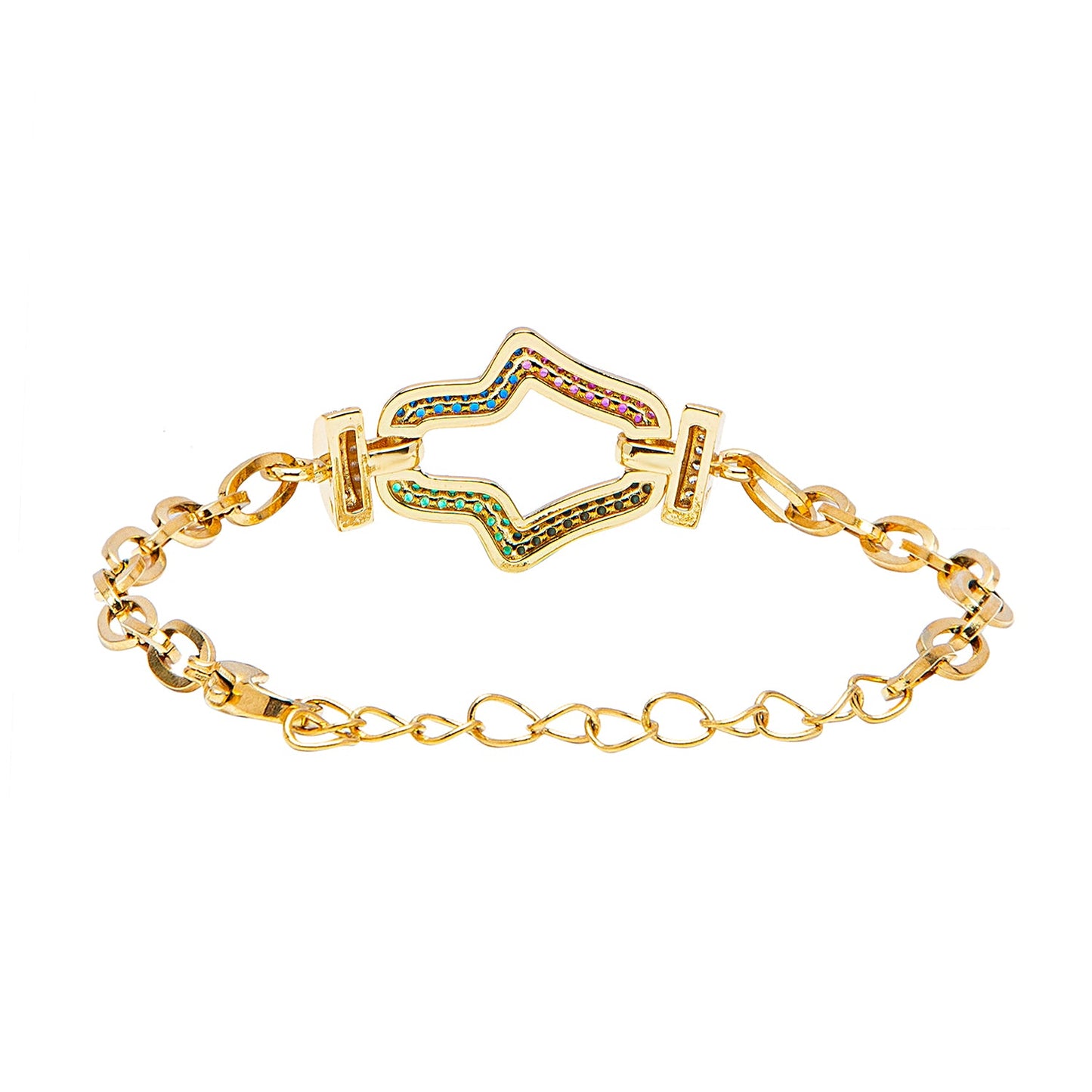 CZ Studded Gold Plated Designer Stylish and Latest Charm Hamsa Bracelet for Girls & Women (MD_3267_G)