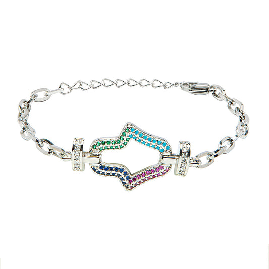 CZ Studded Gold Plated Designer Stylish and Latest Charm Hamsa Bracelet for Girls & Women (MD_3267_S)