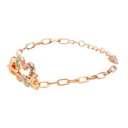 CZ Studded Rose Gold Plated Designer Stylish and Latest Charm Butterfly Bracelet for Girls & Women (MD_3270_RG)