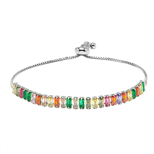 CZ Studded Silver Plated Designer Stylish and Latest Multicolor Tennis Stone Bracelet for Girls & Women (MD_3274_S)