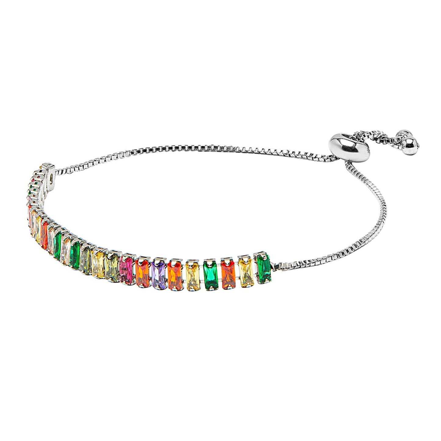 CZ Studded Silver Plated Designer Stylish and Latest Multicolor Tennis Stone Bracelet for Girls & Women (MD_3274_S)