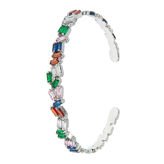CZ Studded Silver Plated Designer Stylish and Latest Multicolor Tennis Stone Bracelet Kada for Girls & Women (MD_3275_S)